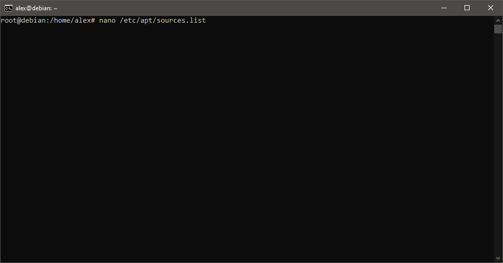 Running 'nano /etc/apt/sources.list'